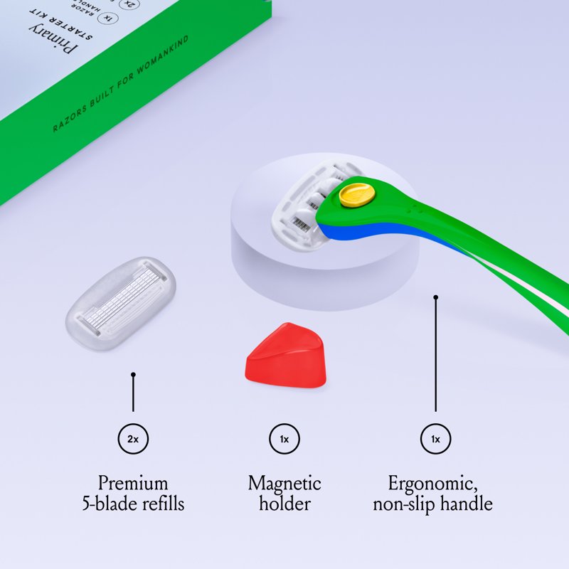 5-Blade Women's Razor Starter Kit with Magnetic Holder & 2 Refills