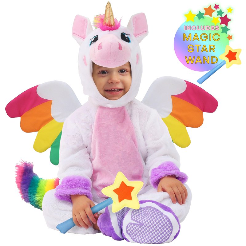 Kids Unicorn Costume with Wings & Star Wand - Toddler Dress Up Halloween Suit