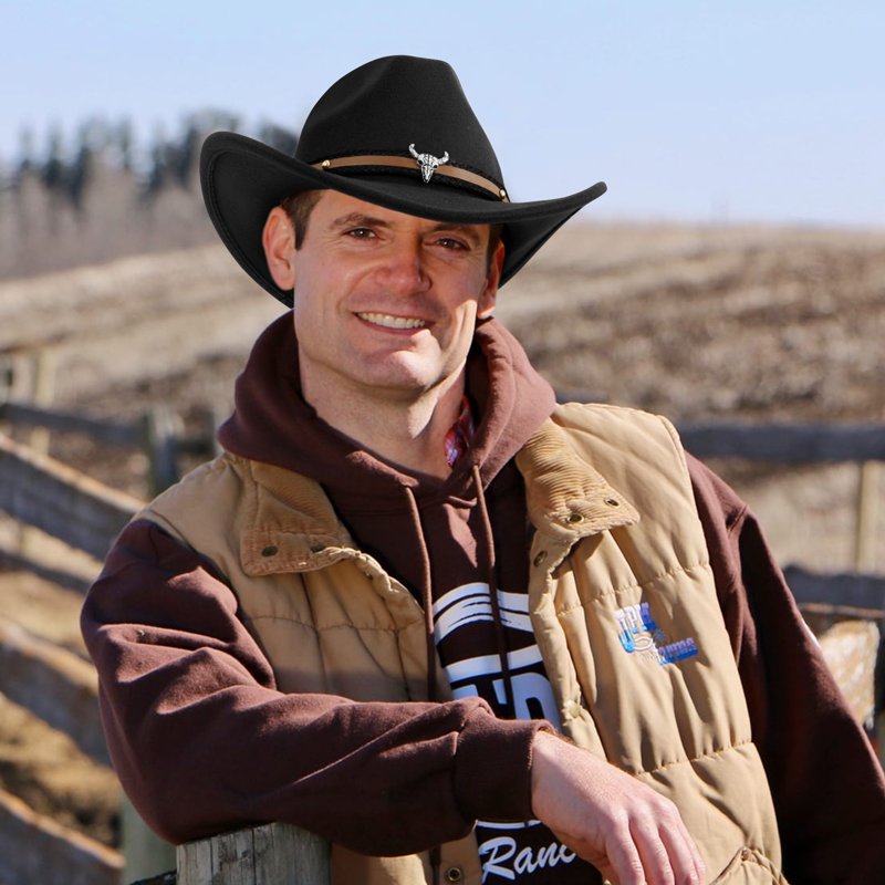 Black Wide Brim Cowboy Hat for Adults Unisex Western Rodeo Costume