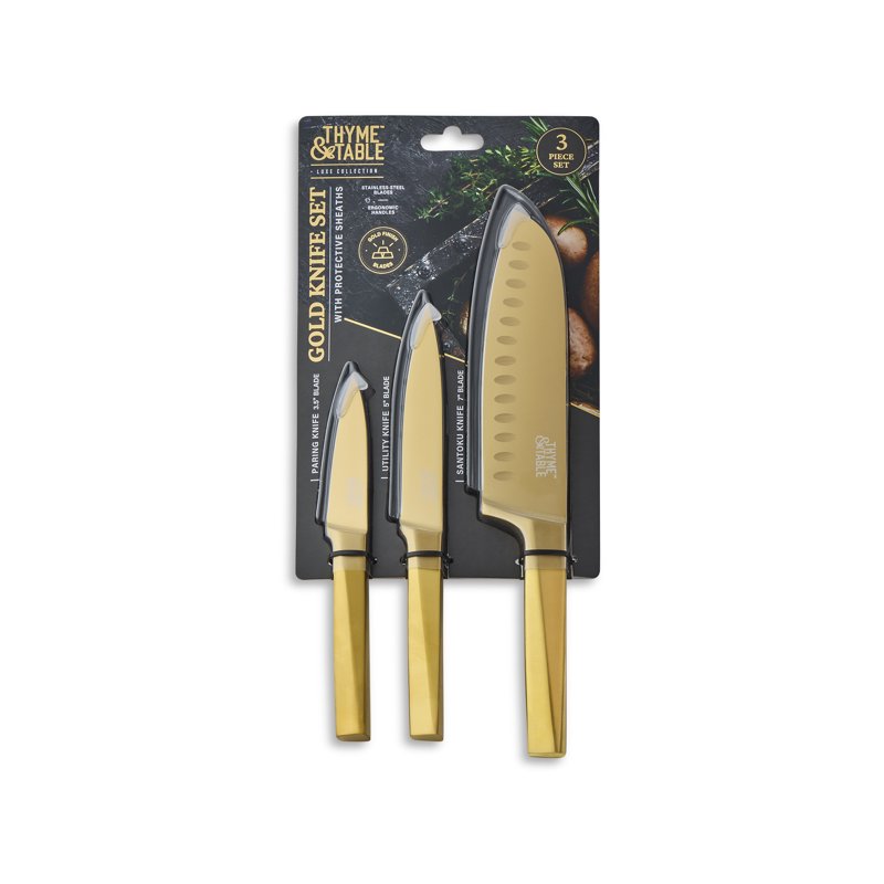 Gold Knife Set - 3-Piece Stainless Steel Kitchen Knives