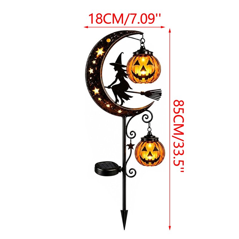 Solar Halloween Pumpkin & Moon Garden Stake Lights - Waterproof Metal Yard Decor - J