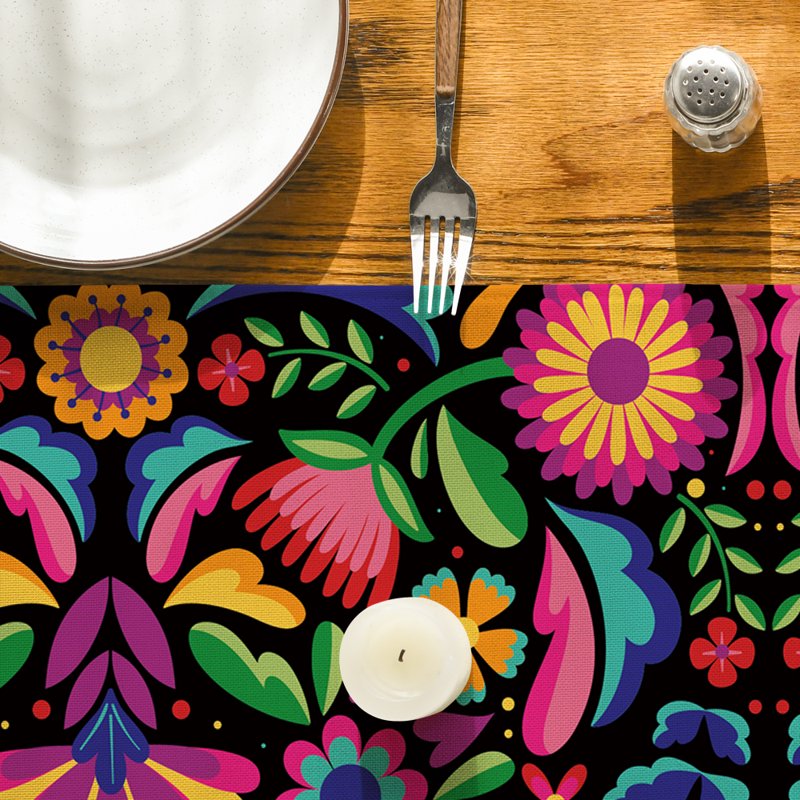 Black Floral Dia De Los Muertos Serape Table Runner - 13x120 Inch, Mexican Fiesta Kitchen Decor - Variation of This Listing 13" x 120" Black 1