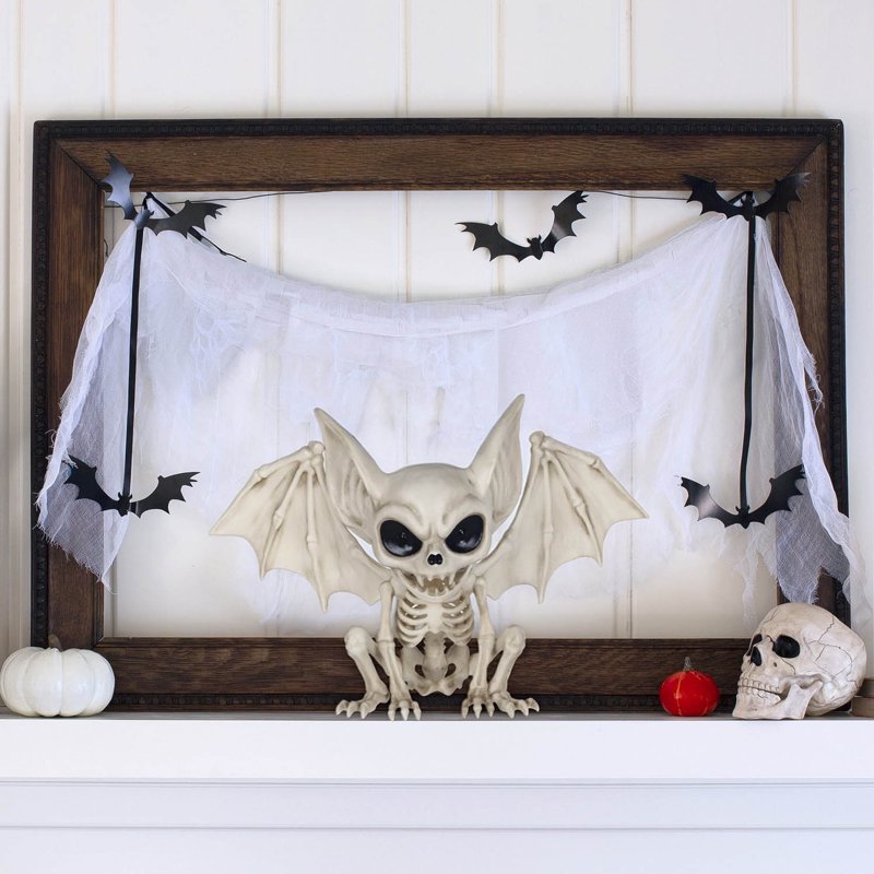 Faux Skeleton Vampire Bat Halloween Decoration - 4.6 Inch Spooky Decor