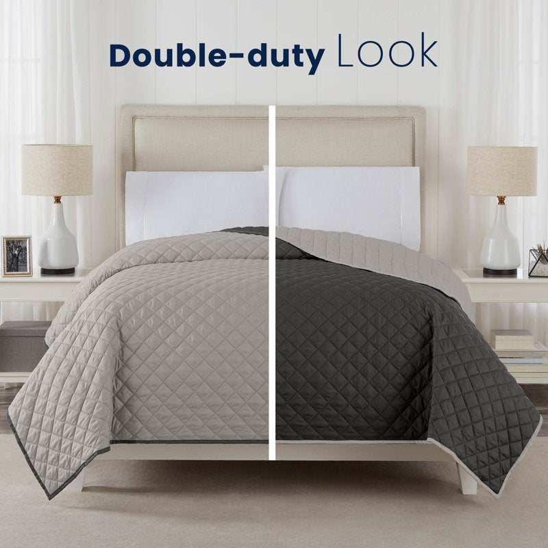 Martex King Reversible Light Gray Coverlet - Soft Lightweight Quilt Bedding