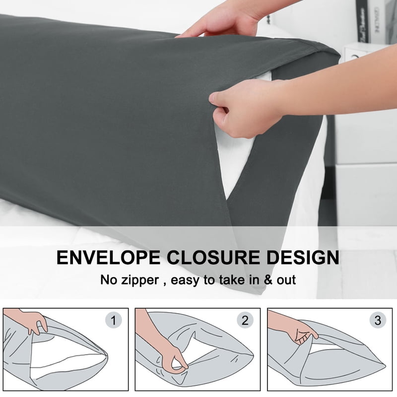 Body Pillow Cover 20x48 Inches Microfiber Grey 2-Piece Set