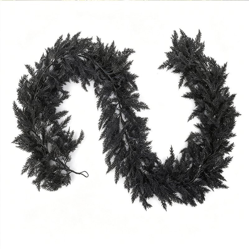 Rattan Garland Vines - 70.87in Black Cedar Halloween Decor with Dark Rose Leaves