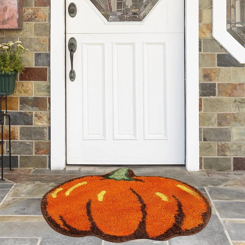 Pumpkin Shape Bathroom Rug - Fall Decor Doormat, Non-Slip Kitchen Floor Mat, 24x16 Inch - Variation C