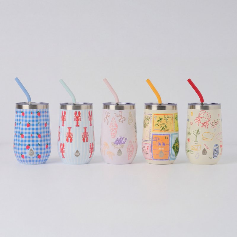 16oz Stainless Steel Wine Tumbler with Straw - Stamps