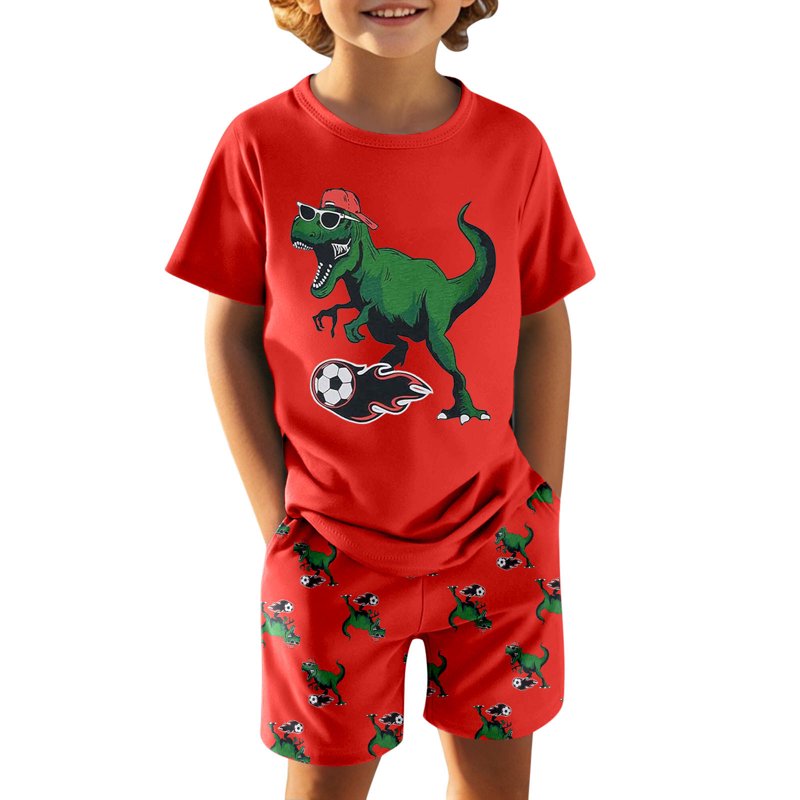 Toddler Short Pajamas Set for Boys - Size 3-4 Years, Red Variation