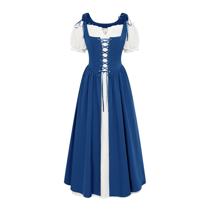 Medieval Renaissance Costume Dress Women Vintage Blue Maxi Dress XXL - AA Blue