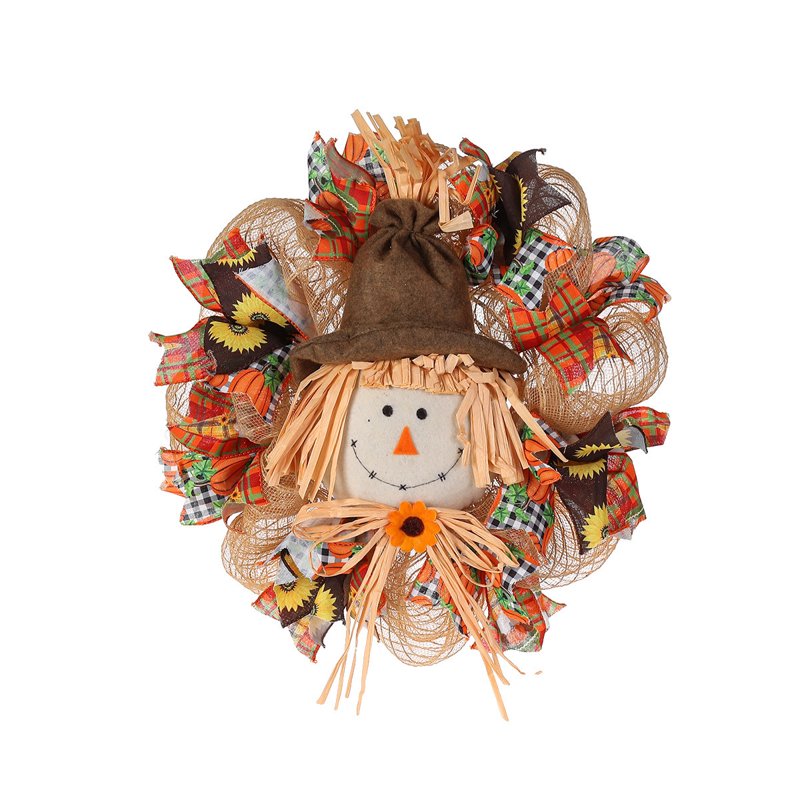 Fall Thanksgiving Wreath with Scarecrow for Front Door Halloween Decor