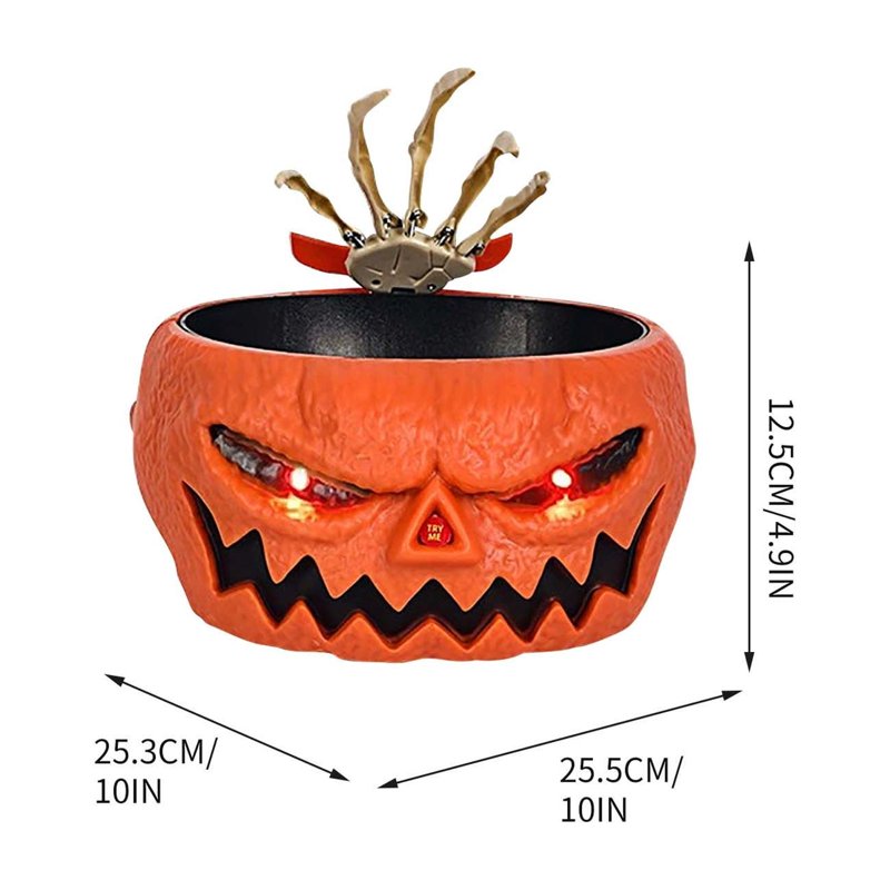 Halloween Candy Bowl Animated Pumpkin with Skeleton Hand & Creepy Sounds - Variation A