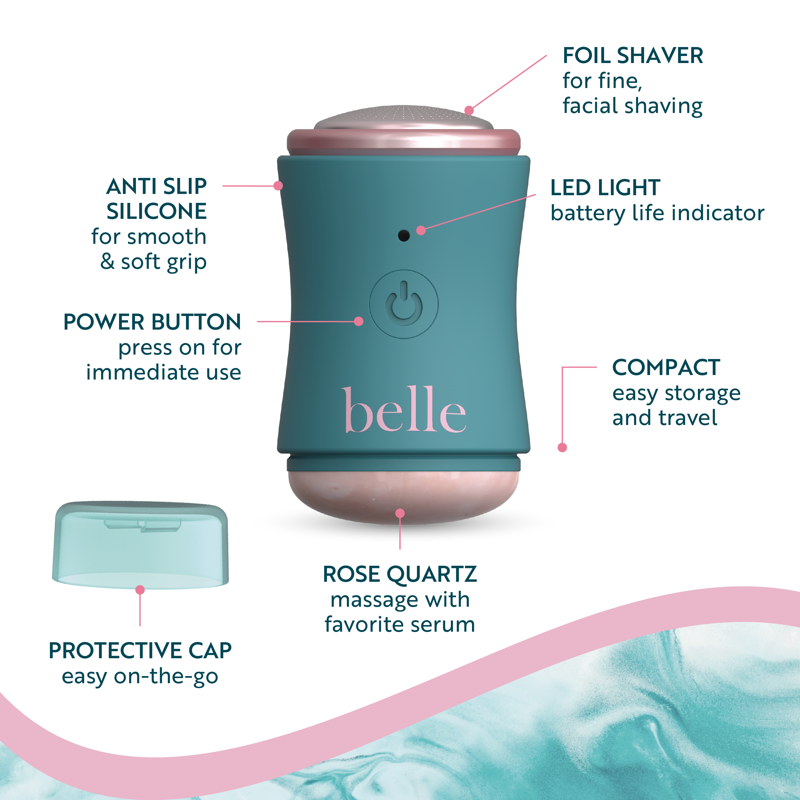Women's Electric Facial Shaver with Rose Quartz Massager & 2 Dermaplaning Razors