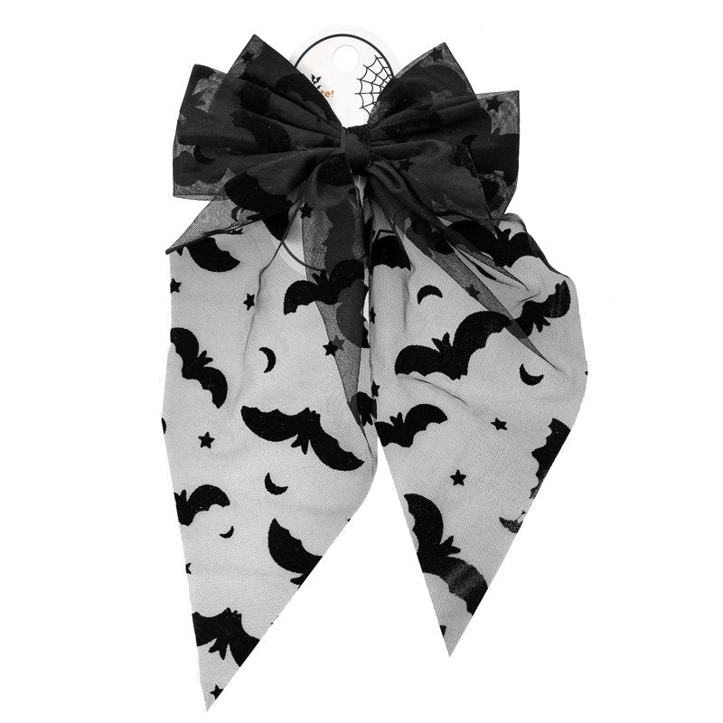 Halloween Sheer Bat Hair Bow Clip - Black Velvet Party Hair Accessory