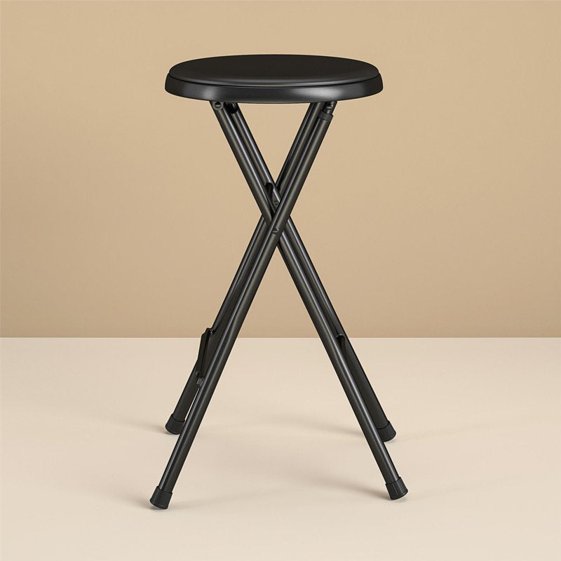 Folding Counter Stool with Vinyl Padded Seat - Black