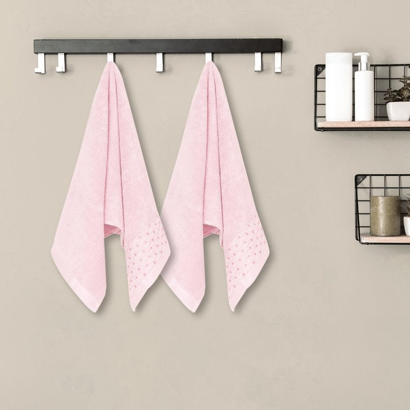 Cotton Hand Towels Set - Embroidery Pattern, Pink, 2 Pack - Soft & Quick-Drying