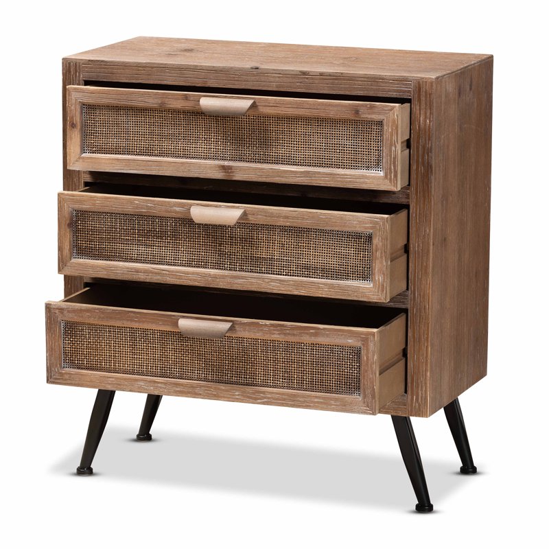 Mid-Century Modern 3-Drawer Storage Cabinet - Whitewashed Natural Brown