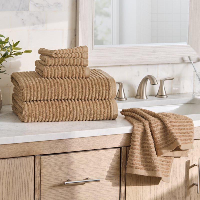 PowerLoft AIRRICH 6-Piece Bath Towel Set - Dark Caramel Stripe