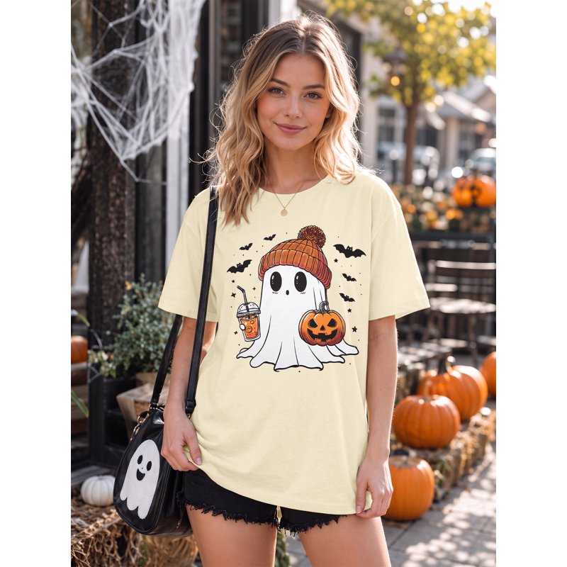 Apricot KimSoong Halloween Women's Pumpkin Ghost Graphic T-Shirt XL