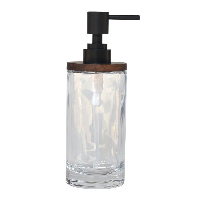 Acacia Wood and Glass Bathroom Accessories Set - Soap Dispenser Toothbrush Holder Tray