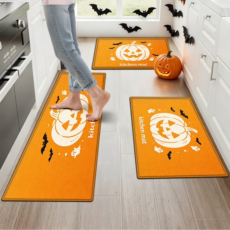 Halloween Pumpkin Lantern Floor Mat - 15.7''x23.6'' Non-Slip Flannel Rug for Entryway & Bathroom