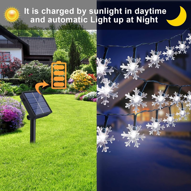 White 100 LED Christmas Snowflake String Lights Waterproof Indoor Outdoor Decor