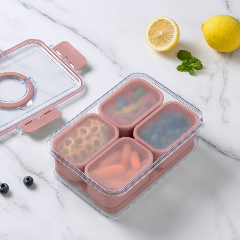4-Compartment Portable Snack Box with Ice Pack - Pink
