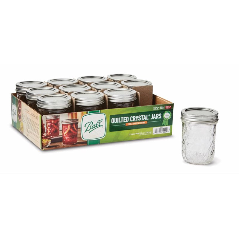 4 Pack Ball Quilted Crystal Mason Jars with Lids, 8 oz