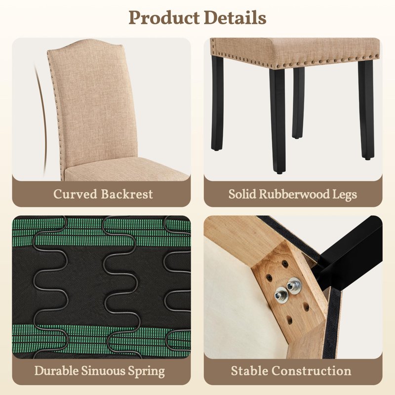 6-Piece Fabric Upholstered Dining Chair Set - Khaki