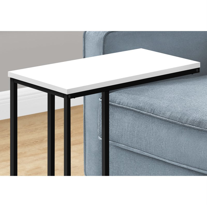 C-Shaped Accent Table - Modern White End Table with Metal Base