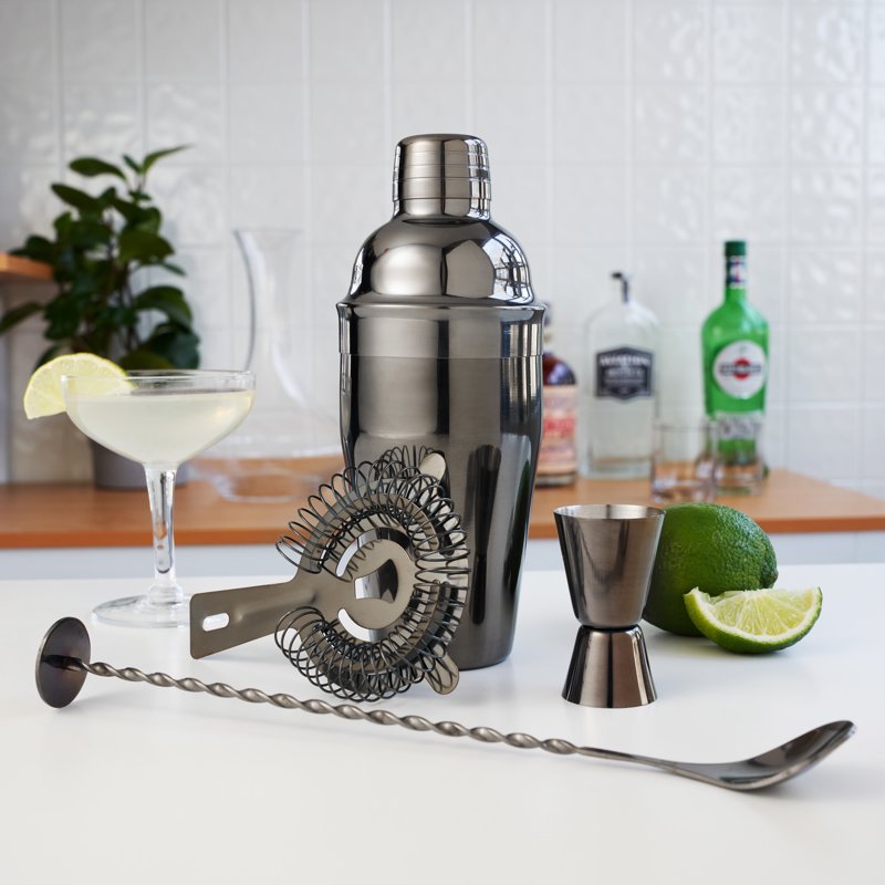 4-Piece Stainless Steel Barware Set with Cocktail Shaker & Accessories