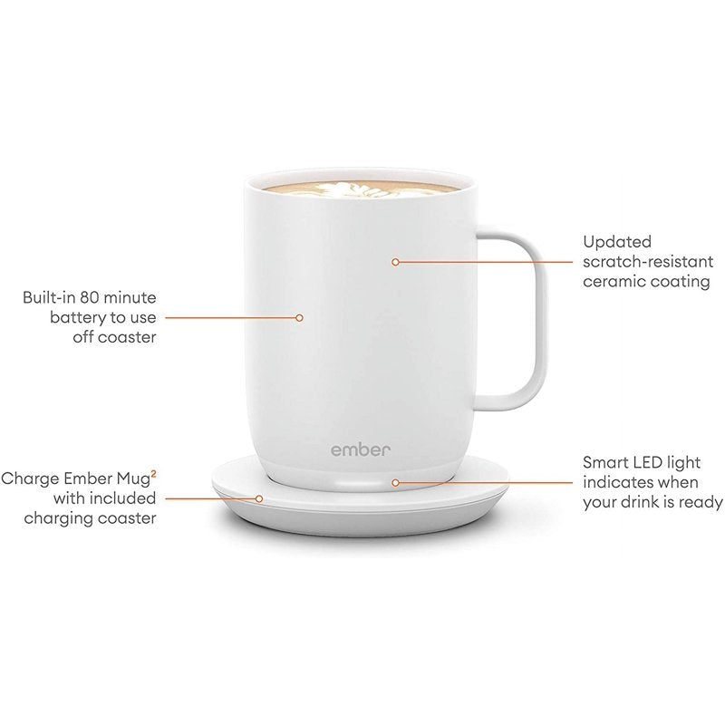 Temperature Control Smart Mug 2 - 14 oz, White - App Controlled Heated Coffee/Tea Mug