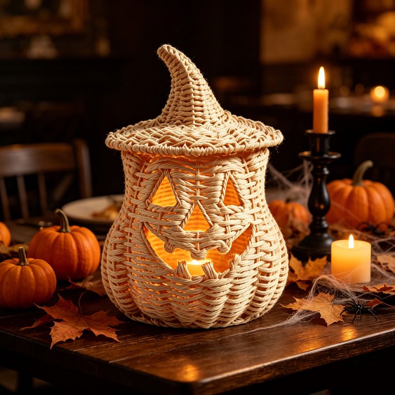 Halloween Artificial Seaweed and Pumpkin Decor - Beige, 11 Inch - Festive Home Party Centerpiece