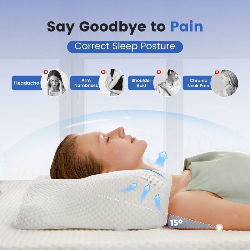 King Size Contour Memory Foam Pillow Set - Effective Neck Pain Relief & Cooling Support, 2 Pack, White