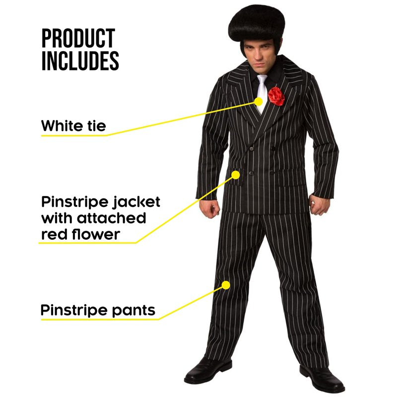 Mens 1920s Gangster Suit Costume XL Pinstripe Mafia Boss Outfit Halloween