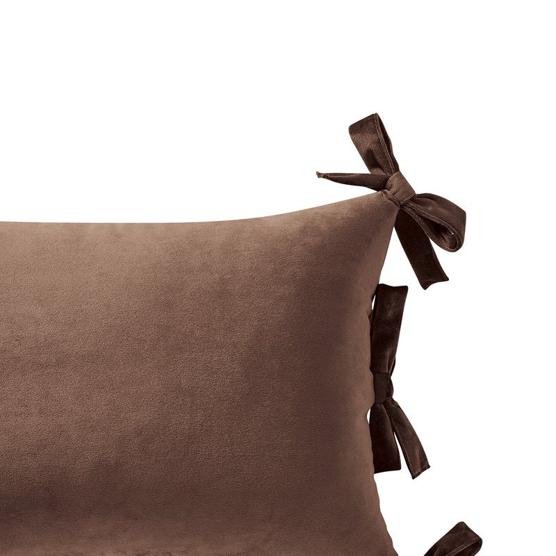 Brown Velvet Bow Decorative Pillow 14x20 Inches - Home Decor Collection