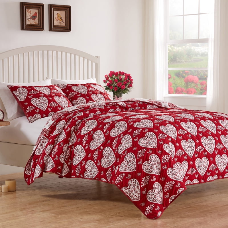 Twin Lovebirds Reversible Holiday Coverlet Set - Greenland Home Fashions