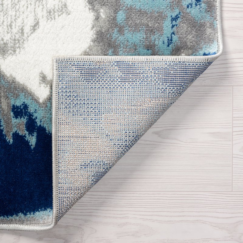 Blue & Cream Modern Runner Rug 2'3" x 7'3" for Hallway & Entryway