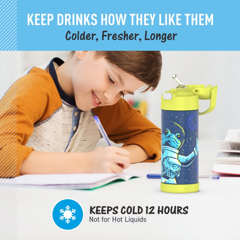 Kids Insulated Stainless Steel Water Bottle with Straw - Space Frog, 14 oz