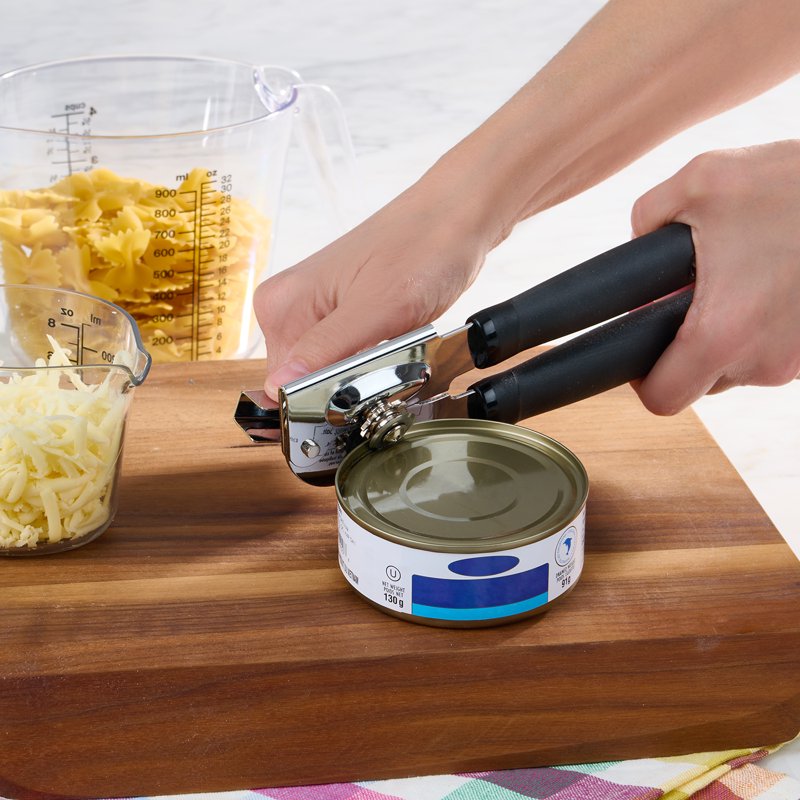 Manual Can Opener with Integrated Bottle Opener - Black