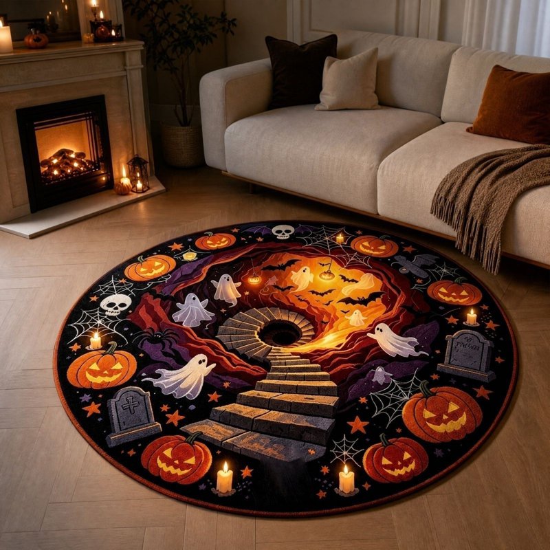 Halloween Optical Illusion Round Rug - Ghost & Haunted Scene A008-1PC