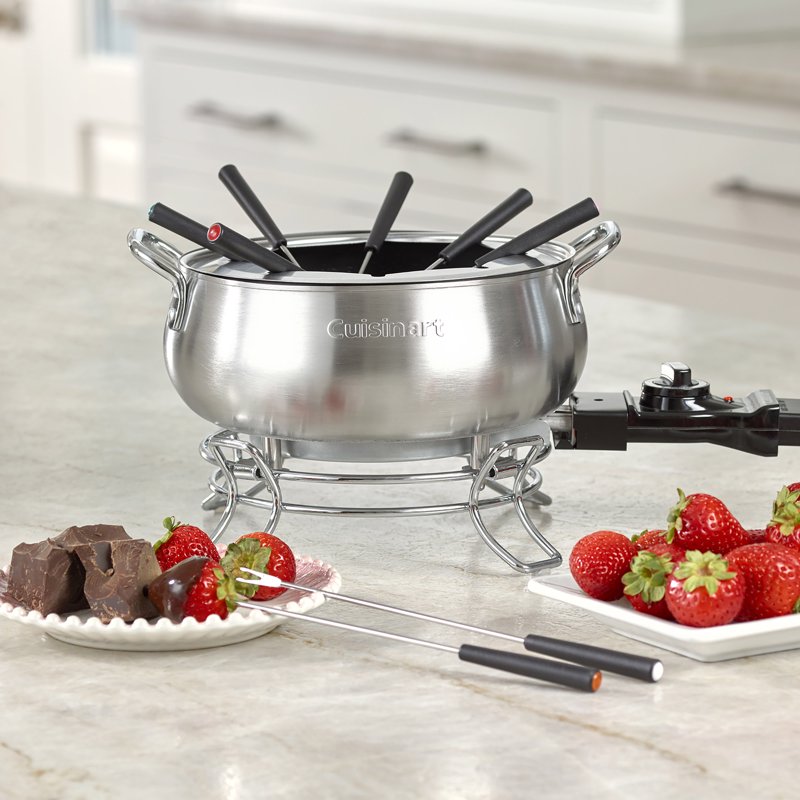 Electric Fondue Pot - 3-Quart Nonstick Stainless Steel Set with 8 Forks