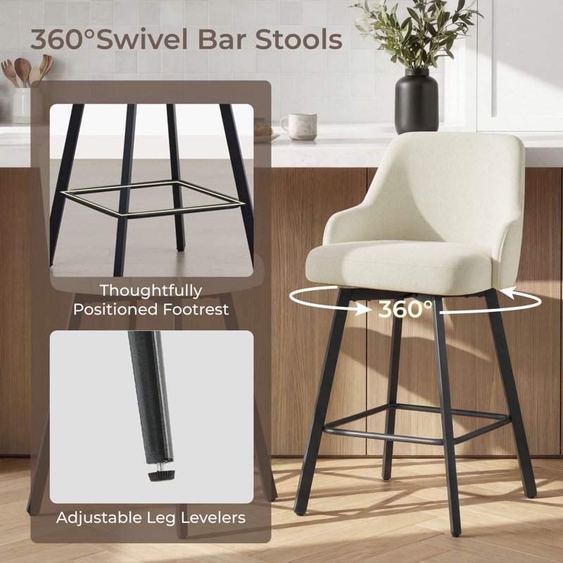 360° Swivel Counter Stools Set of 2 - Linen Fabric