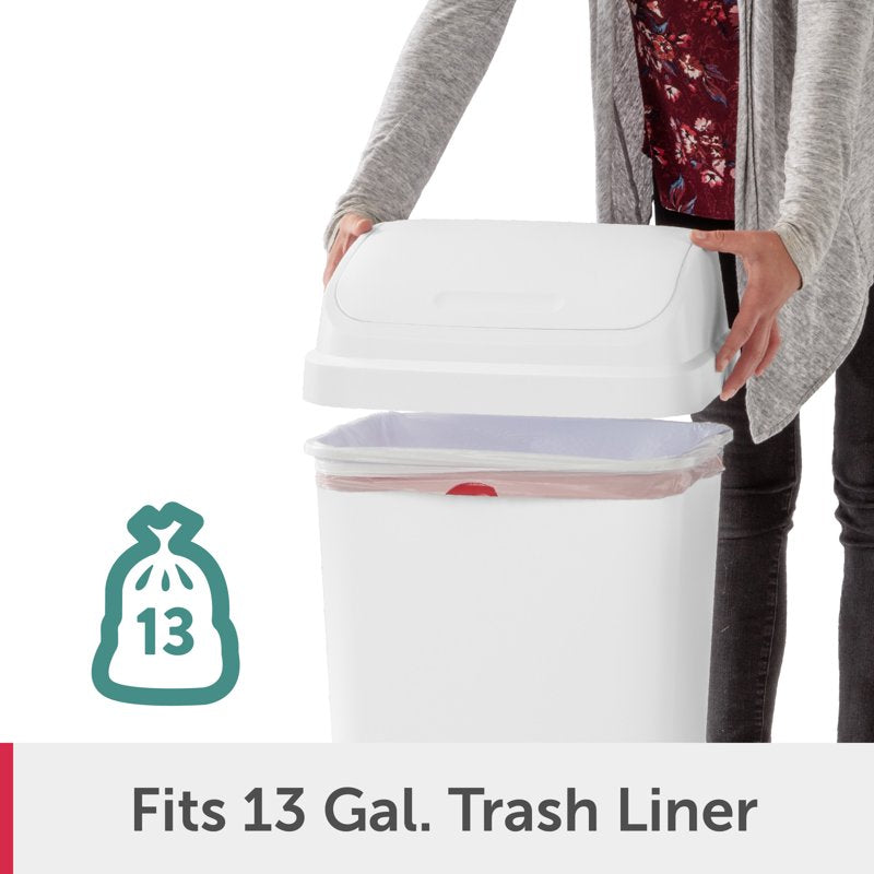 13 Gallon Kitchen Trash Can with Swing Top Lid - White