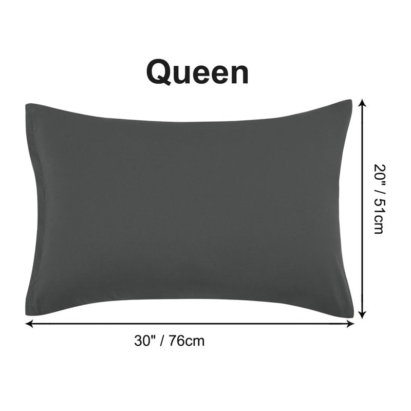 Queen Microfiber Pillowcases 2-Pack - Soft Breathable Grey Bedding