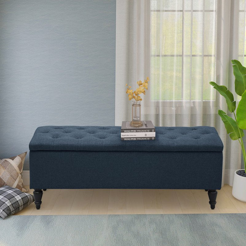 Upholstered Storage Bench with Button-Tufted Seat - Multiple Colors