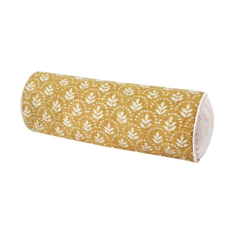 Yellow 8x20 Inch Block Print Bolster Pillow - Decorative Throw Cushion