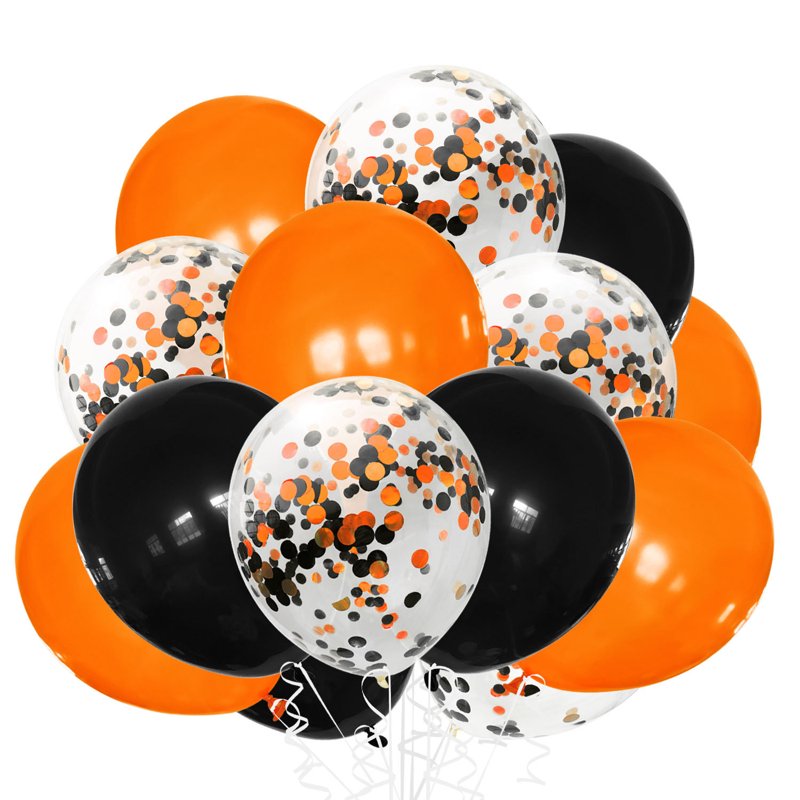 Halloween Confetti Balloons Set - Black, Orange, White 12 Inch Latex & Foil Decor