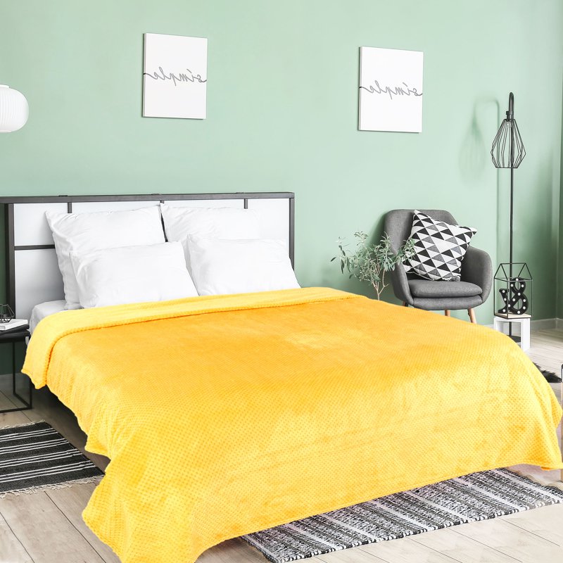 Yellow Flannel Fleece Velvet Blanket 78x90 Inches - Soft Warm Bed & Sofa Throw
