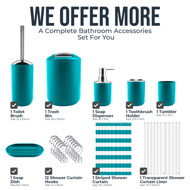 Hearth & Harbor 12-Piece Plastic Bath Accessories Set - Teal Blue